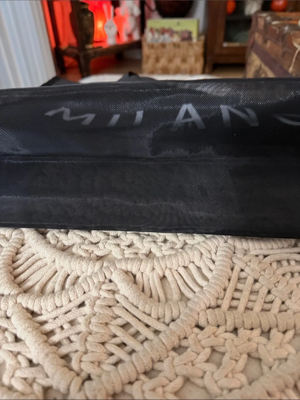 Milano Black Mesh Tote with White Logo